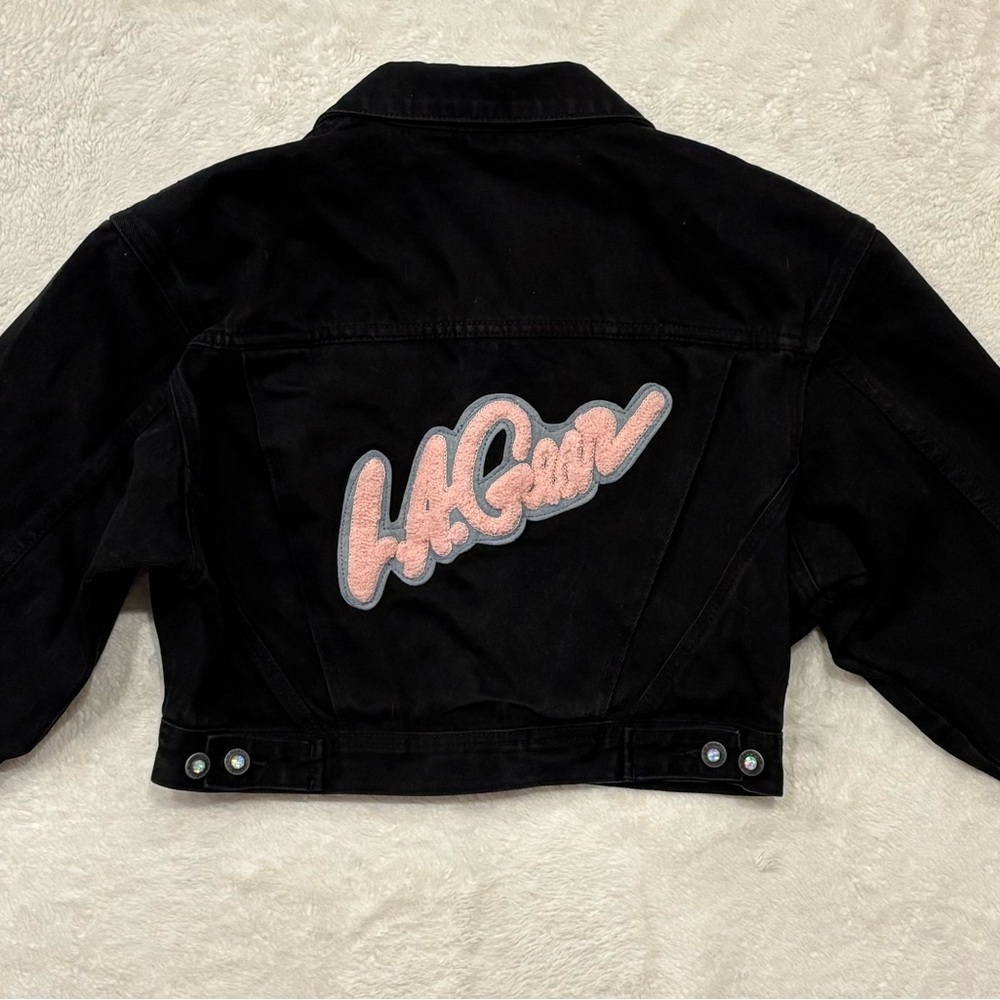 Vintage 80s/90s LA Gear Black Cropped Denim Jacket - Varsity Style - Size Small - Picture 4 of 10